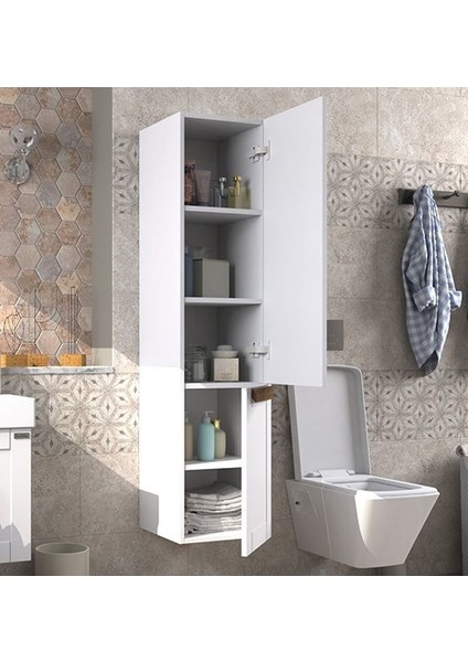 Pio Antique White Banyo Boy Dolabı Mat Beyaz Ahşap Kulplu Sol Açılır fiyatları