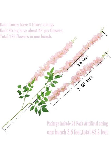 Sarkan Yapay Çiçek Akasya Pembe Açık 80 cm 3 Sarkan Dallı 12 Adet Bağ