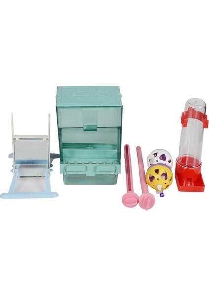 Muhabbet Kuşu Akıllı Yemlik İkili + Top Suluk + Tünek Aynalı Salıncak Seti