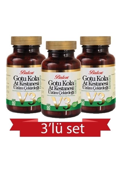 Gotu Kola-At Kestanesi-Üzüm Çekirdeği 355 mg 60 Kapsül 3 Ad.