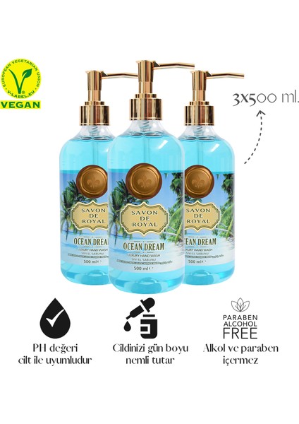 Savon De Royal Tropical Luxury Vegan Sıvı Sabun Ocean Dream 3 x 500 ml