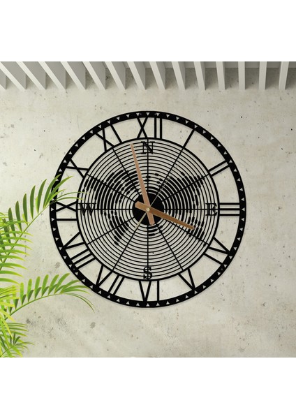 Dekoratif Metal Duvar Saati Pusula Temalı Dünya Haritası