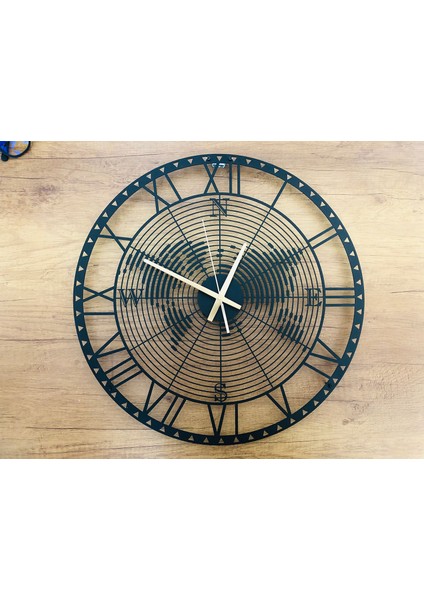 Dekoratif Metal Duvar Saati Pusula Temalı Dünya Haritası fırsatları