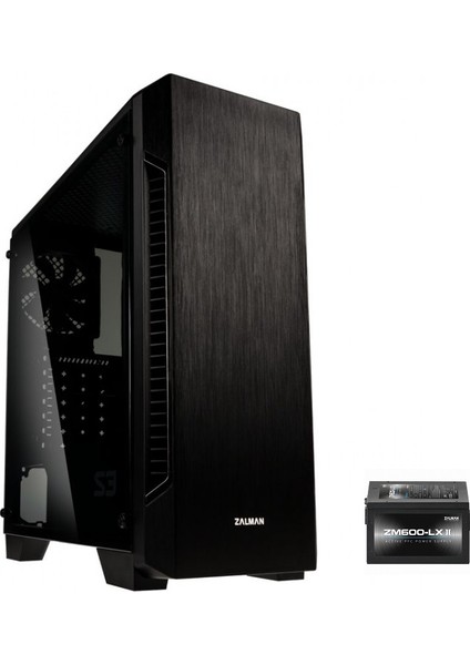 S3-600W ATX Mid Tower 600W Siyah 1 x Mikrofon 1 x Kulaklık, 1 x USB 3.0, 2 x USB 2.0, 1 x 120 mm Fan, Cam Yan Kapak, , PCI/AGP 330 mm Bilgisayar Kasa