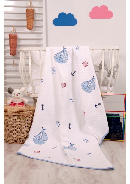 Mellowbabystore %100 Pamuk Mavi Yelken Desenli Bebek Pikesi