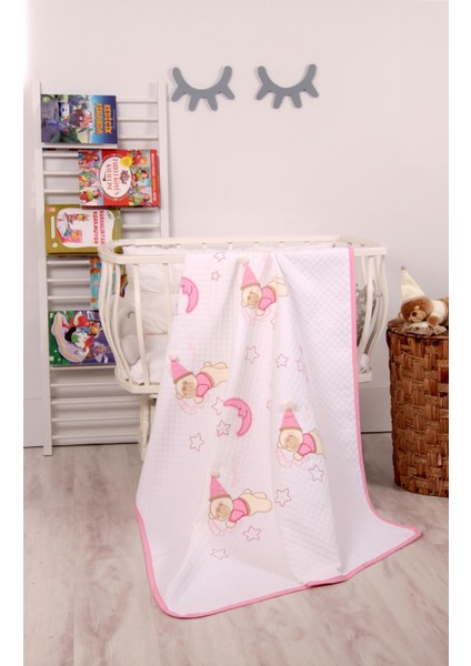 babystore %100 Pamuk Pembe Uyuyan Ayı Desenli Bebek Pikesi
