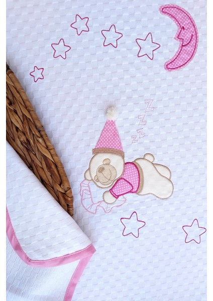babystore %100 Pamuk Pembe Uyuyan Ayı Desenli Bebek Pikesi