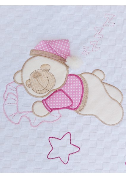 babystore %100 Pamuk Pembe Uyuyan Ayı Desenli Bebek Pikesi