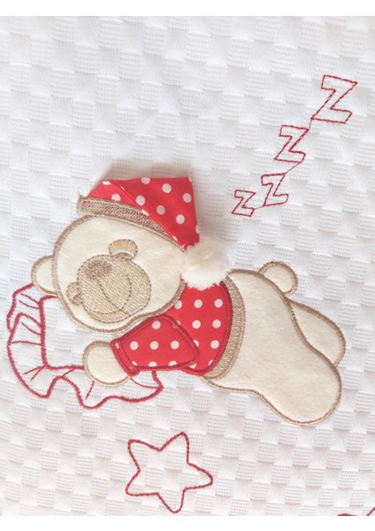 babystore %100 Pamuk Kırmızı Büyük Puanlı Uyuyan Ayı Desenli Bebek Pikesi