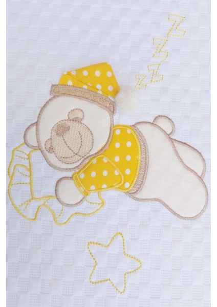 babystore %100 Pamuk Sarı Büyük Puanlı Uyuyan Ayı Desenli Bebek Pikesi