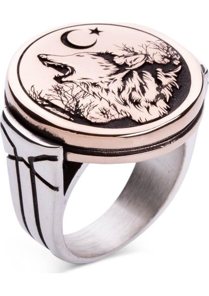 Ay Yıldız ve Bozkurt Erkek Yüzüğü