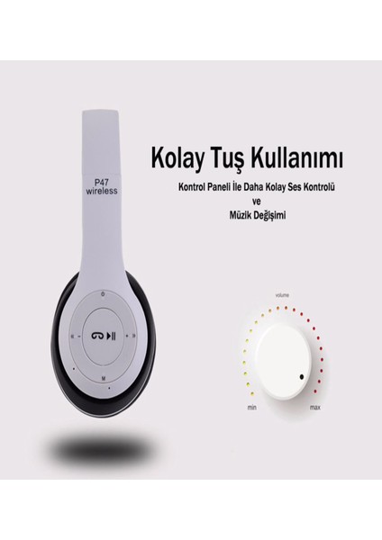 P47 Wireless +Edr 5.0 Bluetooth Mp3 Fm Radyo Kablosuz Kulaklık