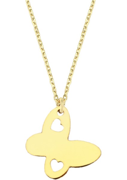 Altın Minik Kalpli Kelebek Kolye