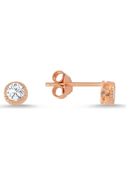 Rose Gümüş Minik Tektaş Küpe