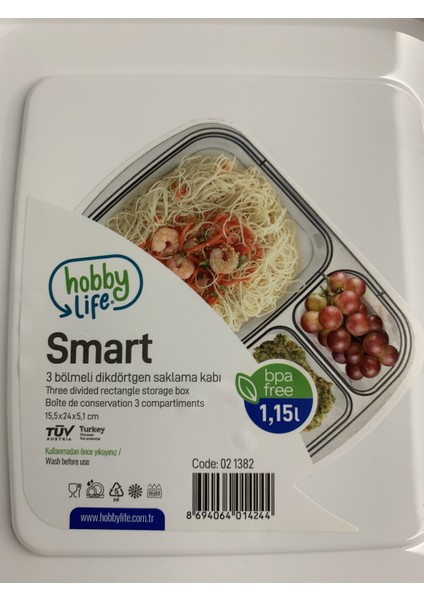 3 Bölmeli Saklama Kabı Beyaz 1.15 lt