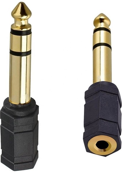 AoGo Stereo Kulaklık Mikrofon Adaptörü 6,3mm Erkek To 3,5mm Dişi Gold Jak