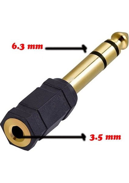 AoGo Stereo Kulaklık Mikrofon Adaptörü 6,3mm Erkek To 3,5mm Dişi Gold Jak