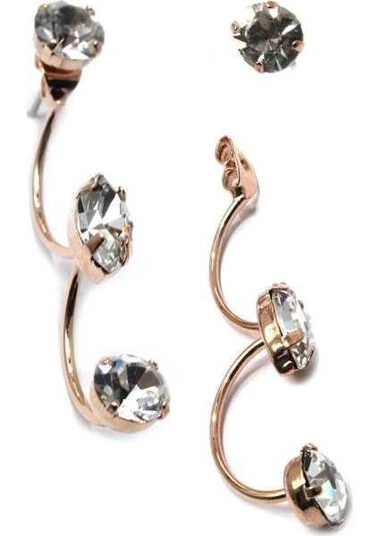 14K Rose Altın Rengi Kaplama Zirkon Taşlı Küpe