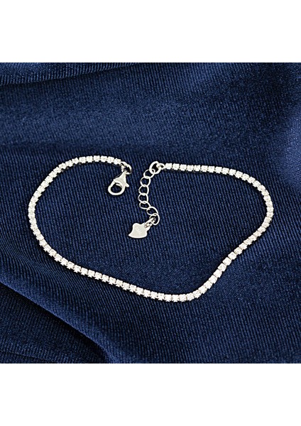 Beyaz Zirkon Taşlı Su Yolu Kadın Gümüş Bileklik