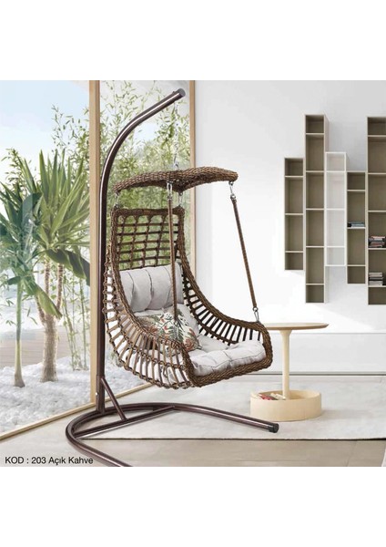 Alaçatı Tekli Rattan Bahçe Salıncağı | Balkon Salıncağı