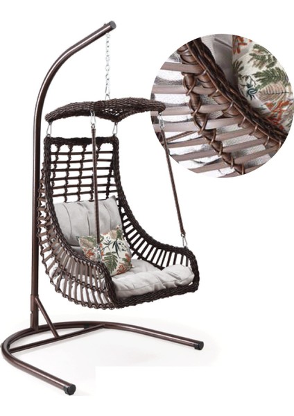 Alaçatı Tekli Rattan Bahçe Salıncağı | Balkon Salıncağı