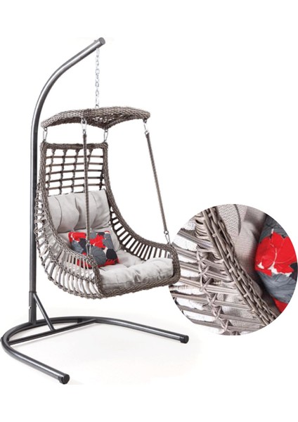 Alaçatı Tekli Rattan Bahçe Salıncağı | Balkon Salıncağı