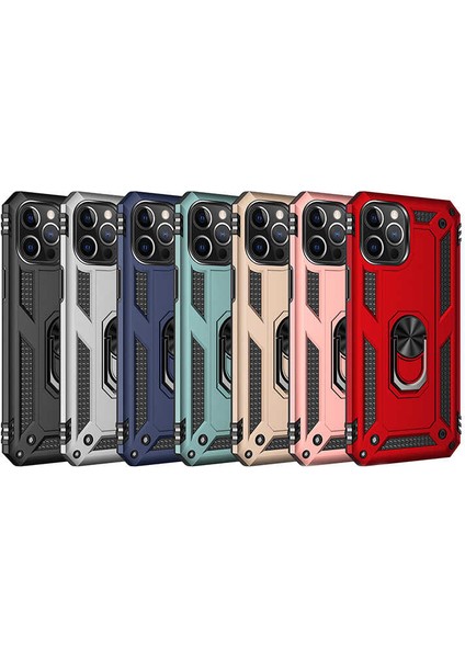 Tekno Grup Apple iPhone 12 Max (6.1'') Kılıf Çift Katmanlı Yüzüklü Manyetik Vega Kapak Rose + Tam Kaplayan 5D Cam Ekran Koruyucu