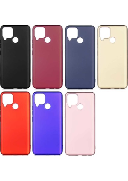 Realme C15 Kılıf Mat Premium Silikon Kılıf Siyah + Cam Ekran Koruyucu