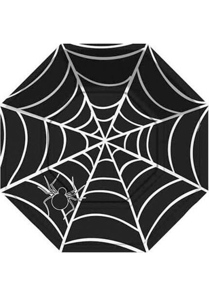 Cadılar Bayramı Örümcekli Siyah Karton Tabak 23 cm 8'li