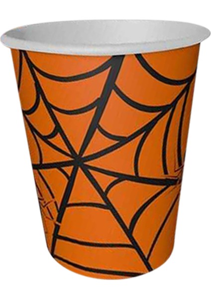 Cadılar Bayramı Örümcekli Turuncu Karton Bardak 8'li