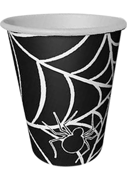 Cadılar Bayramı Örümcekli Siyah Karton Bardak 8'li