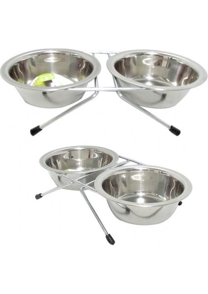Çelik Mama Kabı İkili Tel Ayaklı 13 cm