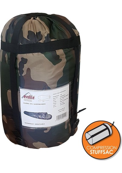 Alaska Pro -15ºc Kamuflaj Birleştirilebilir 2 Adet Uyku Tulumu