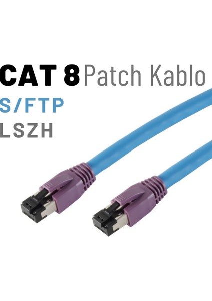 CAT8 S/FTP Ethernet (Network, LAN) Kablosu, Mavi, 1 metre