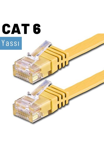 CAT6 Yassı Ethernet (Network, LAN) Kablosu, Sarı, 50 cm