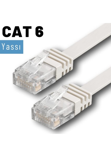 CAT6 Yassı Ethernet (Network, LAN) Kablosu, Beyaz, 50 cm