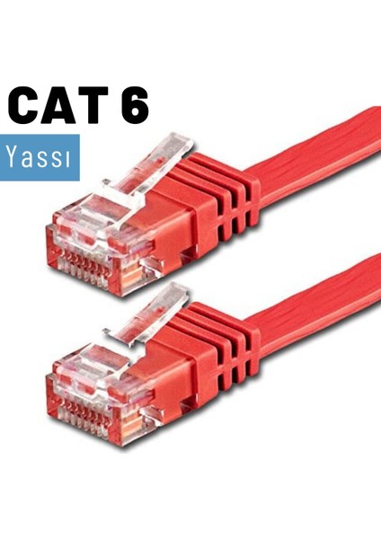 CAT6 Yassı Ethernet (Network, LAN) Kablosu, Kırmızı, 50 cm