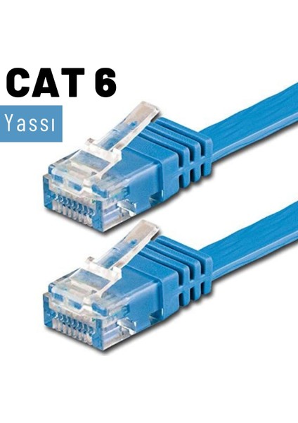 CAT6 Yassı Ethernet (Network, LAN) Kablosu, Mavi, 50 cm