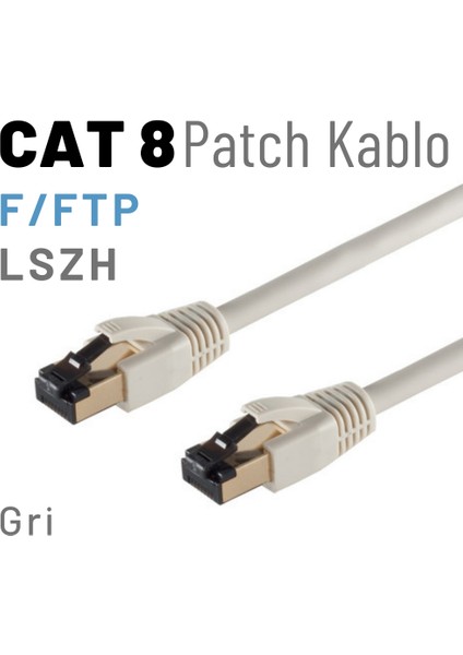 CAT8 F/FTP Ethernet (Network, LAN) Kablosu, Gri, 25 cm