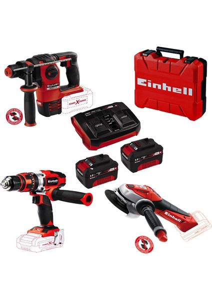 Herocco Akülü Kırıcı Delici+ Te CD18/48 Darbeli Şarjlı Matkap + Te Ag 18/115 Akülü Avuç Taşlama + 2 Adet 18 Volt 3 Ah Akü + 2 Li Şarj Kiti