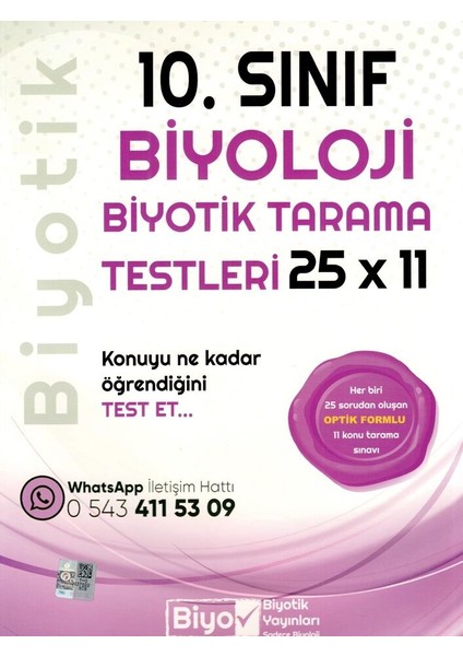 10.Sınıf Biyoloji 25 x 11 Tarama Testleri
