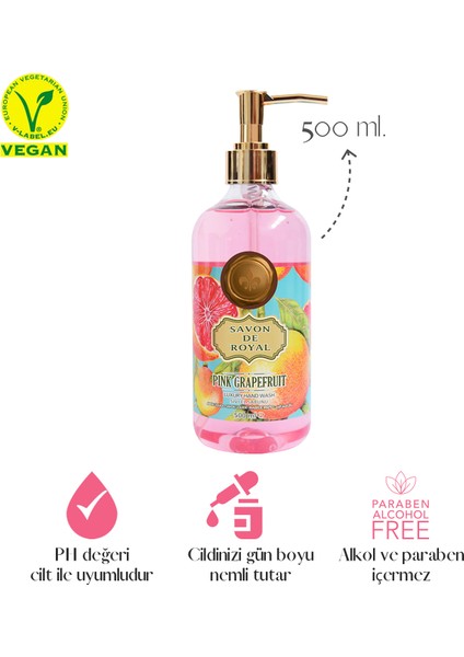 Savon De Royal Tropical Luxury Vegan Sıvı Sabun Pink Grapefruit 500 ml