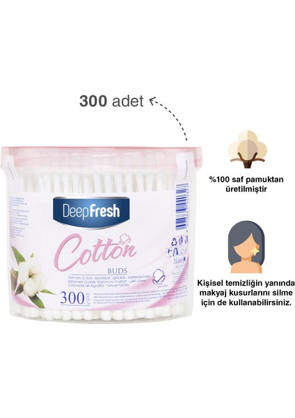 Deep Fresh Pamuklu Kulak Temizleme Çubuğu 300 Adet