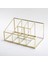 Gold Pirinç Brass 6 Bölmeli Cam Makyaj Kutusu Organizer Kalemlik 25x15x12/7 Cm 2