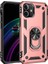 Apple iPhone 12 (5.4'') Kılıf Çift Katmanlı Yüzüklü Manyetik Vega Kapak Rose + Tam Kaplayan 6D Nano Ekran Koruyucu 1