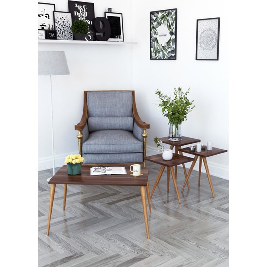 Remaks Retro 3�lü Zigon Sehpa ve Orta Sehpa Ceviz Fiyatı