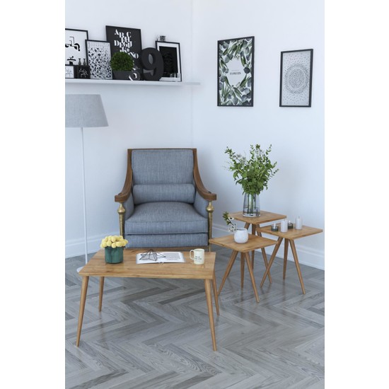 Remaks Retro 3�lü Zigon Sehpa ve Orta Sehpa Meşe Fiyatı