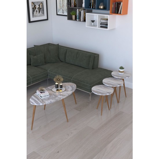 Remaks Retro 3�lü Yuvarlak Zigon Sehpa, Servis Sehpası ve