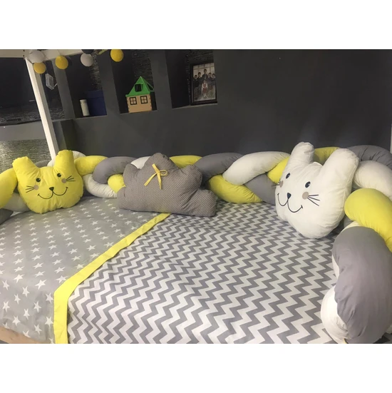 Mini Baby 3'lü Örgülü Sarı Montessori Bebek Çocuk Uyku Seti