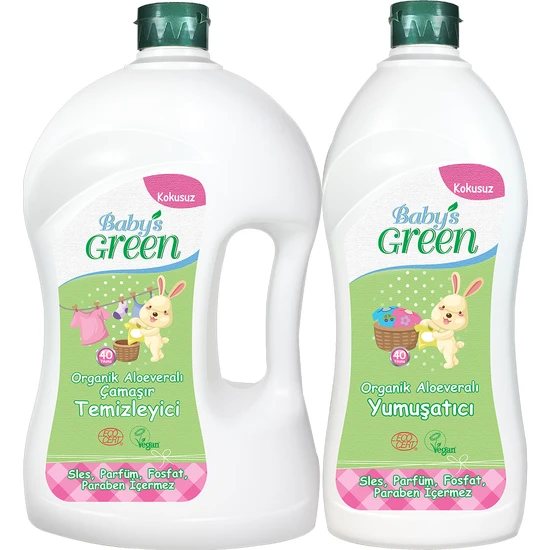 Baby's Green 2'li Set Organik Aloe Veralı Bebek Çamaşır Deterjanı 40 Yıkama - Organik Aloe Veralı Yumuşatıcı